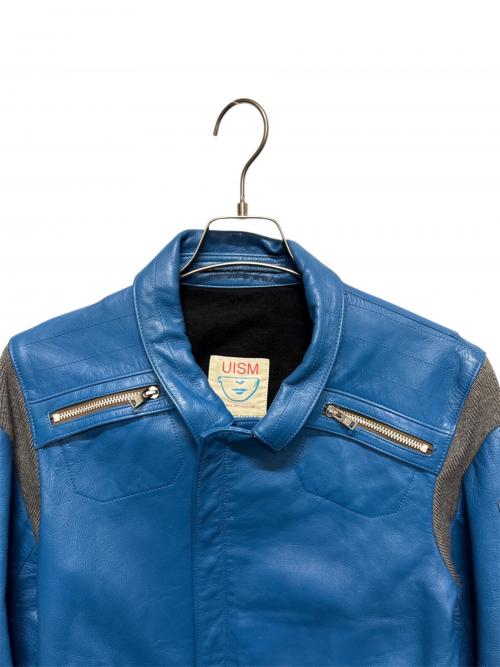 UNDERCOVER（アンダーカバー）UNDERCOVER (アンダーカバー) アームニット切替ライダース ブルー サイズ:4の古着・服飾アイテム