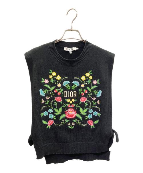 Dior（ディオール）Dior (ディオール) フラワー刺繍 カシミヤ混ベスト ブラック サイズ:13の古着・服飾アイテム