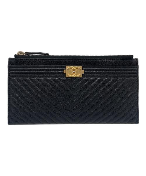CHANEL（シャネル）CHANEL (シャネル) シェブロンステッチ ジップ付ロングウォレット/A81254 ブラックの古着・服飾アイテム