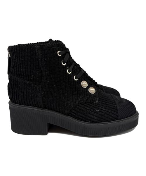 CHANEL（シャネル）CHANEL (シャネル) コーデュロイショートブーツ/ココマーク/パール ブラック サイズ:36の古着・服飾アイテム
