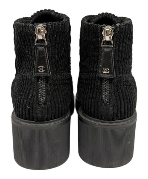 CHANEL（シャネル）CHANEL (シャネル) コーデュロイショートブーツ/ココマーク/パール ブラック サイズ:36の古着・服飾アイテム