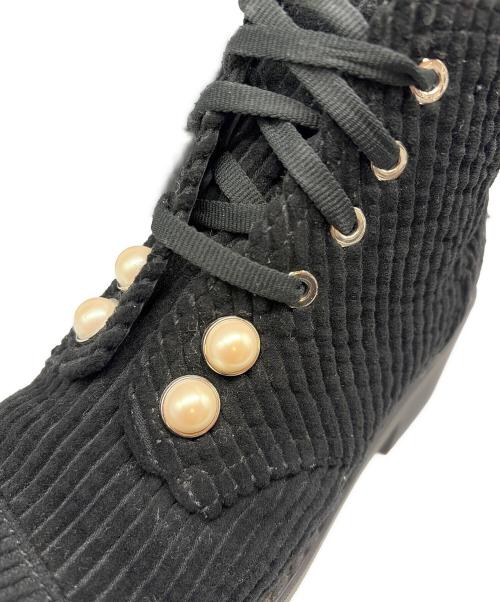 CHANEL（シャネル）CHANEL (シャネル) コーデュロイショートブーツ/ココマーク/パール ブラック サイズ:36の古着・服飾アイテム