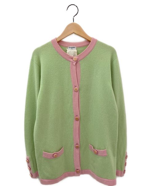 CHANEL（シャネル）CHANEL (シャネル) ココマークボタンカーディガン グリーン×ピンク サイズ:-の古着・服飾アイテム