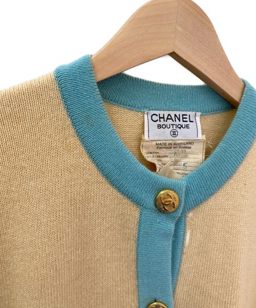 CHANEL（シャネル）CHANEL (シャネル) ココマークボタン半袖ニットカーディガン イエロー×ブルー サイズ:40の古着・服飾アイテム