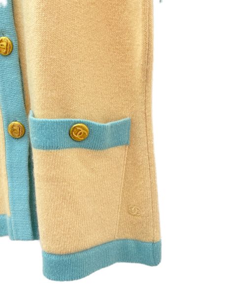 CHANEL（シャネル）CHANEL (シャネル) ココマークボタン半袖ニットカーディガン イエロー×ブルー サイズ:40の古着・服飾アイテム