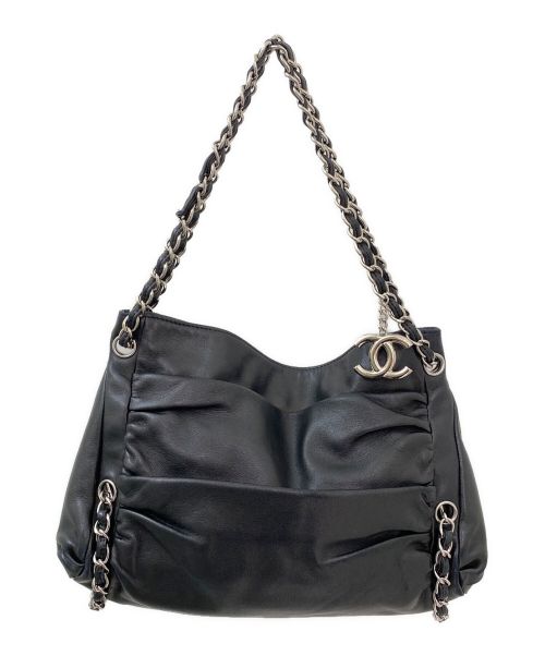 CHANEL（シャネル）CHANEL (シャネル) ココチャームチェーンギャザーショルダーバッグ ブラック×シルバー サイズ:-の古着・服飾アイテム