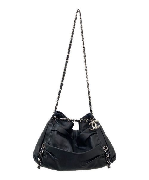 CHANEL（シャネル）CHANEL (シャネル) ココチャームチェーンギャザーショルダーバッグ ブラック×シルバー サイズ:-の古着・服飾アイテム