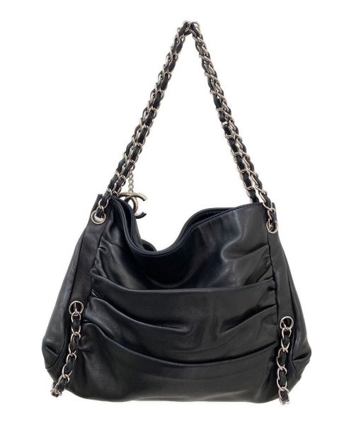 CHANEL（シャネル）CHANEL (シャネル) ココチャームチェーンギャザーショルダーバッグ ブラック×シルバー サイズ:-の古着・服飾アイテム