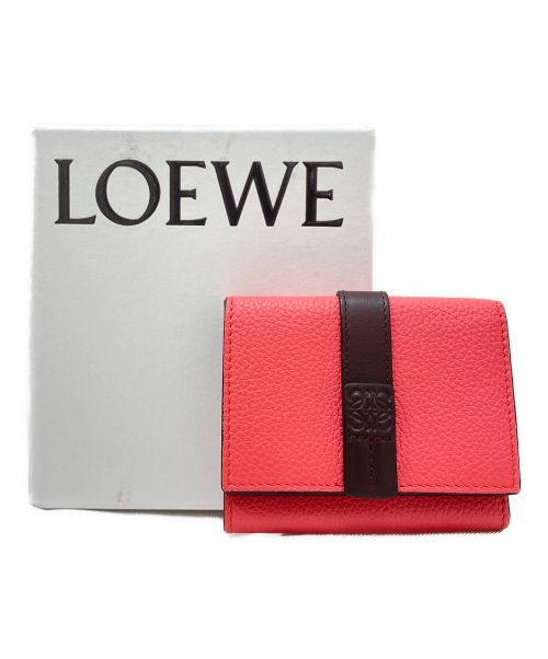 LOEWE（ロエベ）LOEWE (ロエベ) トライフォールドウォレット ショッキングピンク×レッドの古着・服飾アイテム