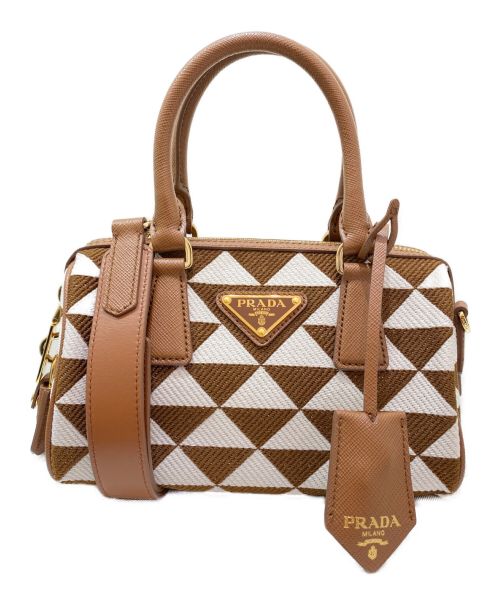 PRADA（プラダ）PRADA (プラダ) シンボルジャガードミニボストンバッグ ブラウン サイズ:ミニの古着・服飾アイテム