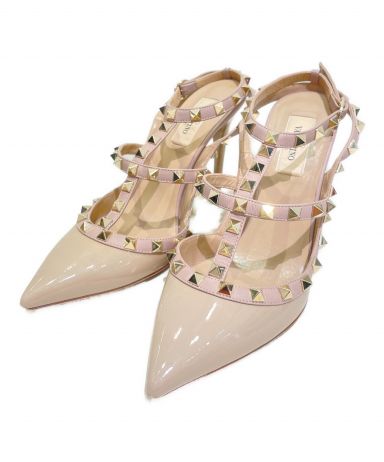 【値下げ】ヴァレンティノ　ロックスタッズヒール　ベージュ35.5 中古・古着通販】VALENTINO (ヴァレンティノ) ロックスタッズアンクル