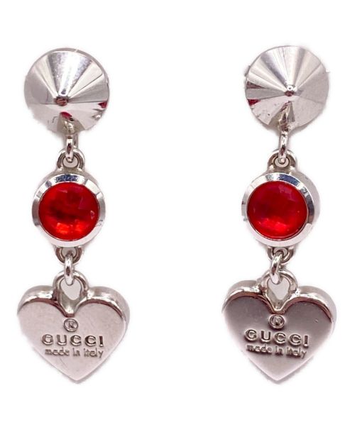 GUCCI（グッチ）GUCCI (グッチ) ハートストーンピアス シルバー×レッドの古着・服飾アイテム