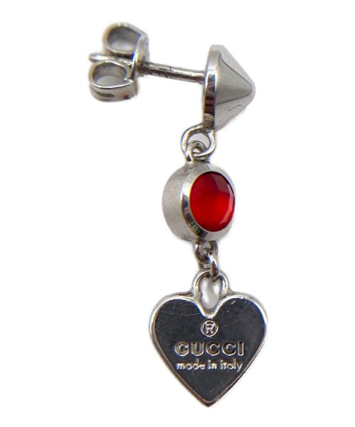 GUCCI（グッチ）GUCCI (グッチ) ハートストーンピアス シルバー×レッドの古着・服飾アイテム