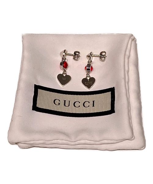 GUCCI（グッチ）GUCCI (グッチ) ハートストーンピアス シルバー×レッドの古着・服飾アイテム