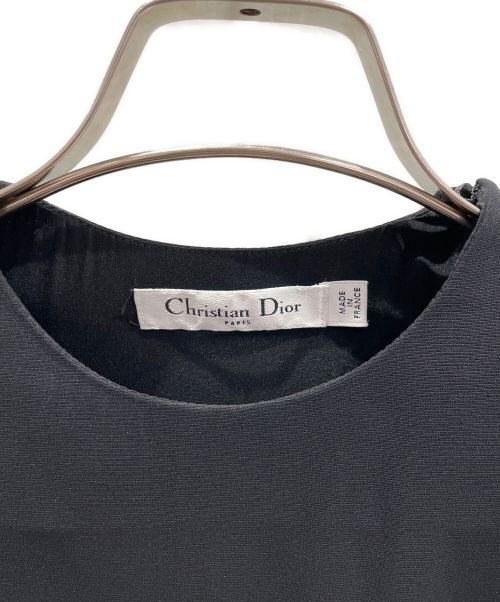 Christian Dior（クリスチャン ディオール）Christian Dior (クリスチャン ディオール) シルクフレアワンピース ブラック×ホワイト サイズ:36の古着・服飾アイテム