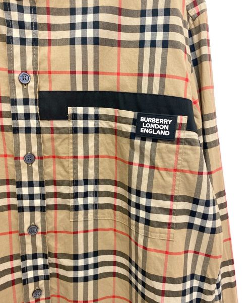 BURBERRY（バーバリー）BURBERRY (バーバリー) Rib Knit Detail Vintage Check Cotton Shirt  ブラウン サイズ:Lの古着・服飾アイテム
