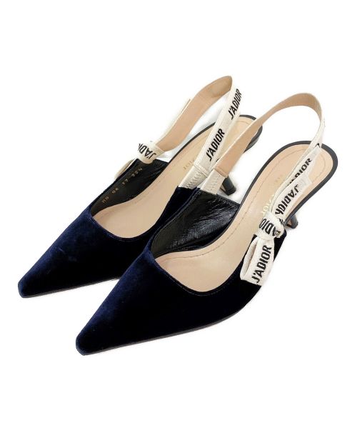 Christian Dior（クリスチャン ディオール）Christian Dior (クリスチャン ディオール) ベロアJ'ADIOR スリングバック パンプス ネイビー サイズ:35 1/2の古着・服飾アイテム