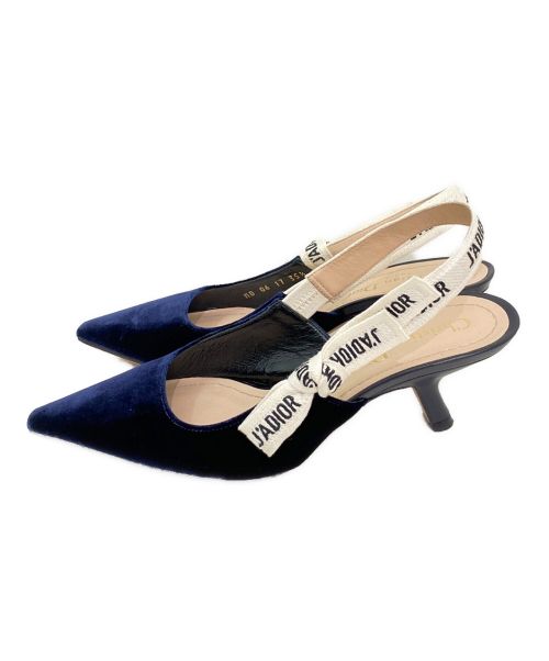 Christian Dior（クリスチャン ディオール）Christian Dior (クリスチャン ディオール) ベロアJ'ADIOR スリングバック パンプス ネイビー サイズ:35 1/2の古着・服飾アイテム