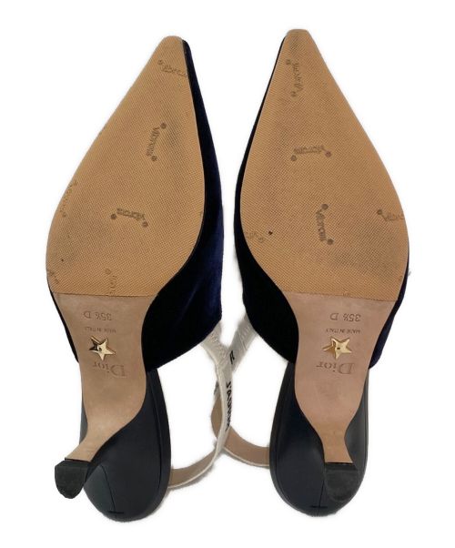 Christian Dior（クリスチャン ディオール）Christian Dior (クリスチャン ディオール) ベロアJ'ADIOR スリングバック パンプス ネイビー サイズ:35 1/2の古着・服飾アイテム