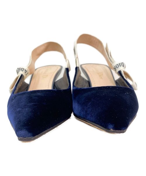 Christian Dior（クリスチャン ディオール）Christian Dior (クリスチャン ディオール) ベロアJ'ADIOR スリングバック パンプス ネイビー サイズ:35 1/2の古着・服飾アイテム
