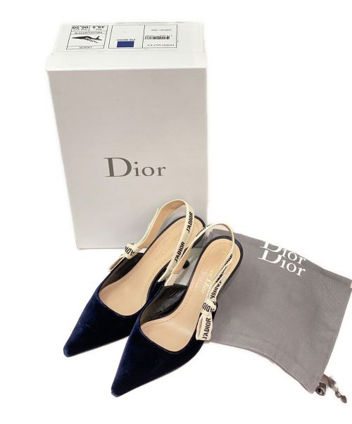 Christian Dior（クリスチャン ディオール）Christian Dior (クリスチャン ディオール) ベロアJ'ADIOR スリングバック パンプス ネイビー サイズ:35 1/2の古着・服飾アイテム