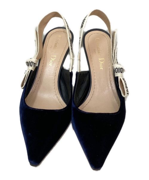 Christian Dior（クリスチャン ディオール）Christian Dior (クリスチャン ディオール) ベロアJ'ADIOR スリングバック パンプス ネイビー サイズ:35 1/2の古着・服飾アイテム