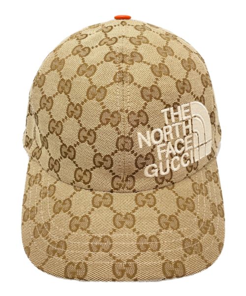 GUCCI（グッチ）GUCCI (グッチ) THE NORTH FACE (ザ ノース フェイス) GGベースボールキャップ ベージュ×オレンジ サイズ:Mの古着・服飾アイテム