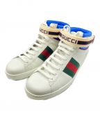 GUCCIグッチ）の古着「ACEストライプハイカットスニーカー」｜ホワイト×ブルー×レッド