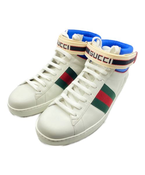 GUCCI（グッチ）GUCCI (グッチ) ACEストライプハイカットスニーカー ホワイト×ブルー×レッド サイズ:6の古着・服飾アイテム