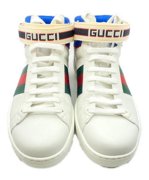 GUCCI（グッチ）GUCCI (グッチ) ACEストライプハイカットスニーカー ホワイト×ブルー×レッド サイズ:6の古着・服飾アイテム