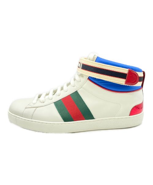 GUCCI（グッチ）GUCCI (グッチ) ACEストライプハイカットスニーカー ホワイト×ブルー×レッド サイズ:6の古着・服飾アイテム