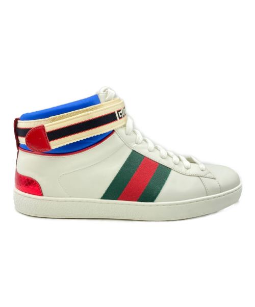 GUCCI（グッチ）GUCCI (グッチ) ACEストライプハイカットスニーカー ホワイト×ブルー×レッド サイズ:6の古着・服飾アイテム