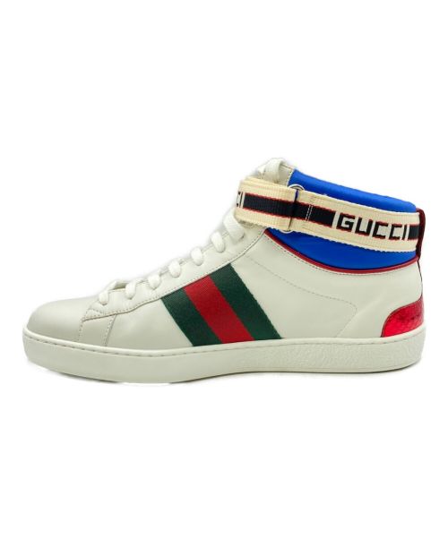 GUCCI（グッチ）GUCCI (グッチ) ACEストライプハイカットスニーカー ホワイト×ブルー×レッド サイズ:6の古着・服飾アイテム