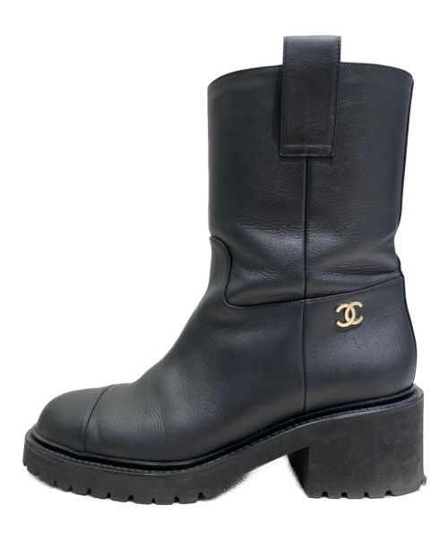 CHANEL（シャネル）CHANEL (シャネル) ハーフレザーブーツ ブラック サイズ:37cの古着・服飾アイテム