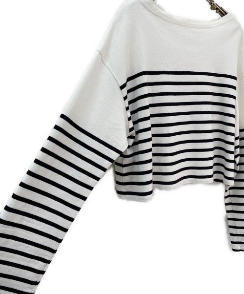 EVERYDAY I LIKE.（エヴリデイ アイ ライク）EVERYDAY I LIKE. (エヴリデイ アイ ライク) Cropped Stripe Tシャツ ホワイト×ブラック サイズ:-の古着・服飾アイテム