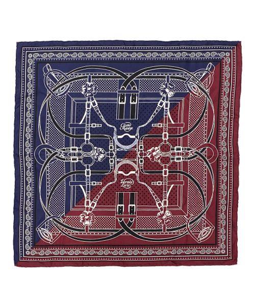 HERMES（エルメス）HERMES (エルメス) シルクスカーフ/Grand Manage/大調教術 ネイビー×ボルドー サイズ:55の古着・服飾アイテム