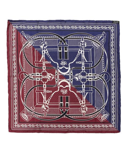 HERMES（エルメス）HERMES (エルメス) シルクスカーフ/Grand Manage/大調教術 ネイビー×ボルドー サイズ:55の古着・服飾アイテム