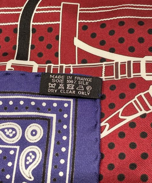 HERMES（エルメス）HERMES (エルメス) シルクスカーフ/Grand Manage/大調教術 ネイビー×ボルドー サイズ:55の古着・服飾アイテム