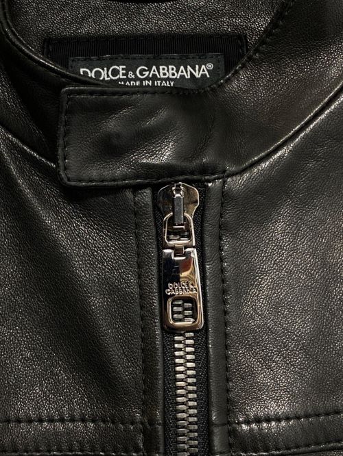 DOLCE & GABBANA（ドルチェ＆ガッバーナ）DOLCE & GABBANA (ドルチェ＆ガッバーナ) Plain Leather Biker Jackets ブラック サイズ:46の古着・服飾アイテム
