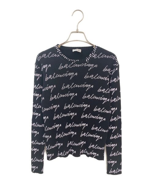 BALENCIAGA（バレンシアガ）BALENCIAGA (バレンシアガ) ロゴ総柄ニット ブラック サイズ:Sの古着・服飾アイテム