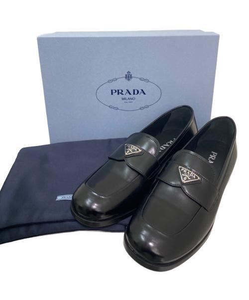 PRADA（プラダ）PRADA (プラダ) ブラッシュドレザー ローファー ブラック サイズ:381/2の古着・服飾アイテム