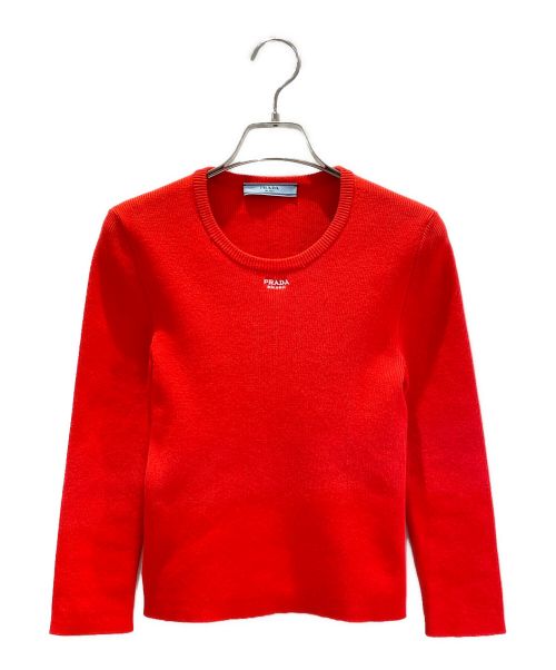 PRADA（プラダ）PRADA (プラダ) フロントロゴコットンセーター レッド サイズ:40の古着・服飾アイテム