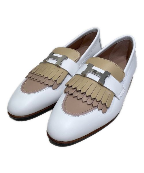 HERMES（エルメス）HERMES (エルメス) モカシンシューズ ホワイト×ベージュ サイズ:37の古着・服飾アイテム
