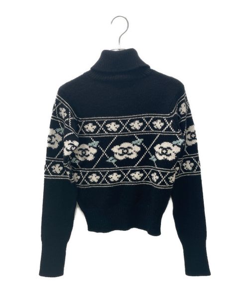 CHANEL（シャネル）CHANEL (シャネル) カメリアタートルネックカシミヤニット ブラック サイズ:40の古着・服飾アイテム