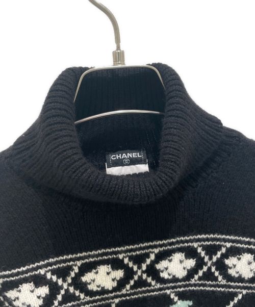 CHANEL（シャネル）CHANEL (シャネル) カメリアタートルネックカシミヤニット ブラック サイズ:40の古着・服飾アイテム