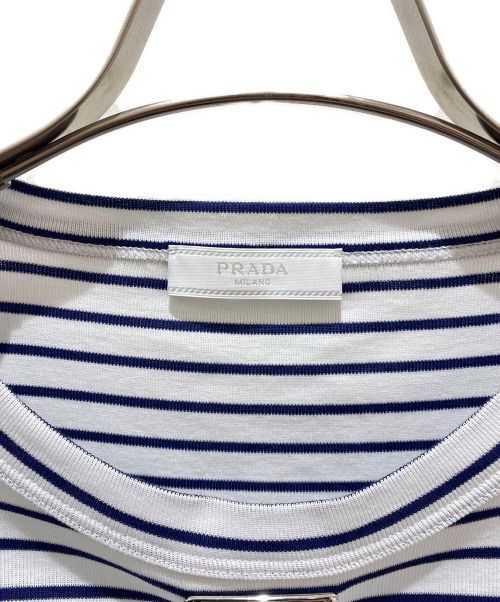 PRADA（プラダ）PRADA (プラダ) トライアングルロゴ付きボーダーカットソー ネイビー サイズ:Mの古着・服飾アイテム