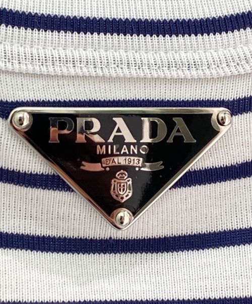 PRADA（プラダ）PRADA (プラダ) トライアングルロゴ付きボーダーカットソー ネイビー サイズ:Mの古着・服飾アイテム