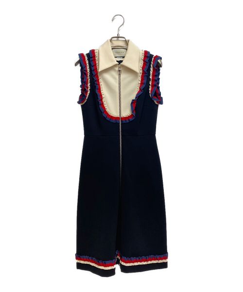 GUCCI（グッチ）GUCCI (グッチ) Ruffles sleeveless dress(ラッフルスリーブレスドレス）/フリルノースリーブワンピース ブラック サイズ:Sの古着・服飾アイテム
