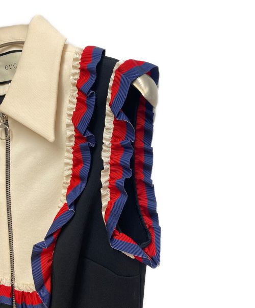 GUCCI（グッチ）GUCCI (グッチ) Ruffles sleeveless dress(ラッフルスリーブレスドレス）/フリルノースリーブワンピース ブラック サイズ:Sの古着・服飾アイテム