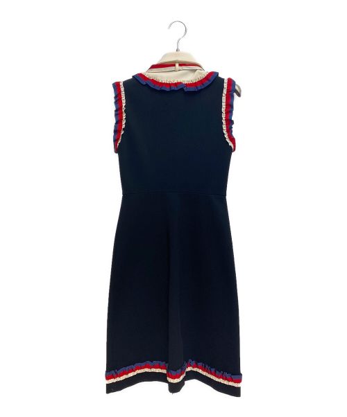 GUCCI（グッチ）GUCCI (グッチ) Ruffles sleeveless dress(ラッフルスリーブレスドレス）/フリルノースリーブワンピース ブラック サイズ:Sの古着・服飾アイテム